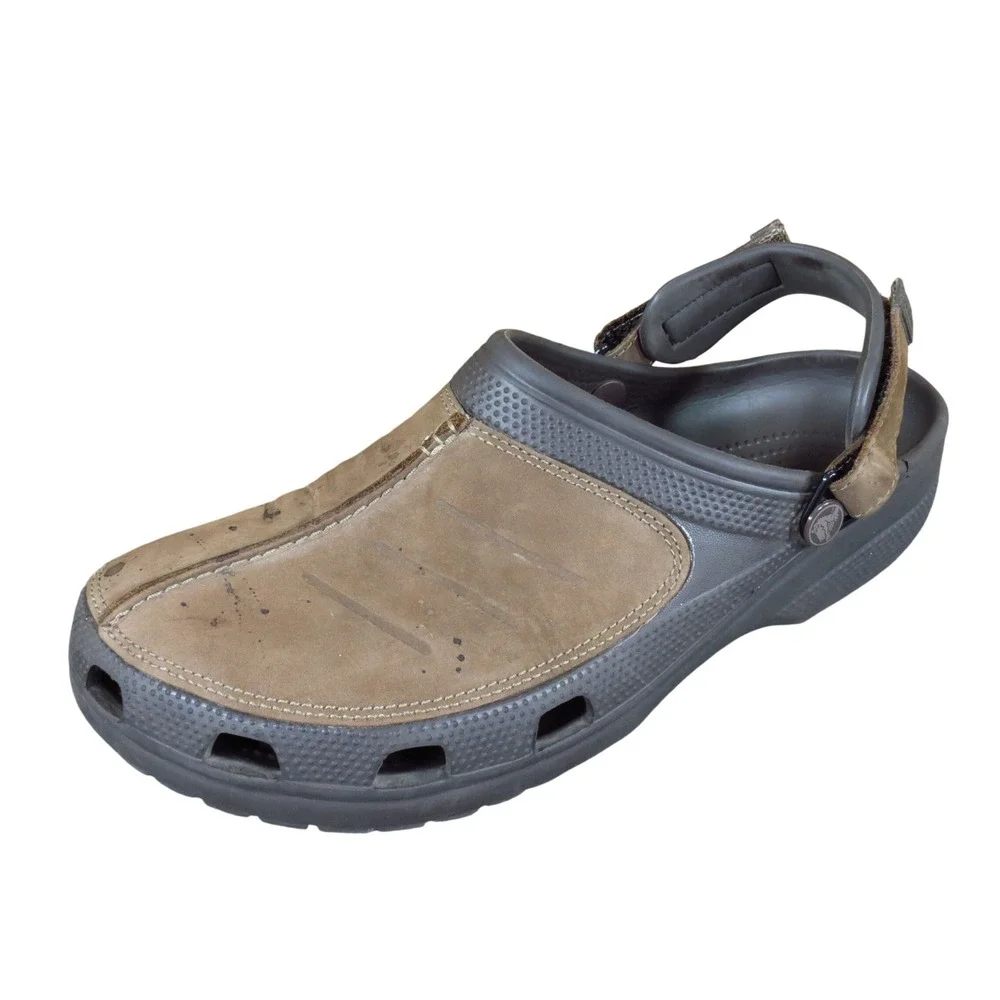 Crocs Yukon Mesa Men Shoe Size 12 Outdoor Clog Brown Leather Croslite Comfort